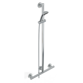 T BAR WITH SLIDING SHOWER RAIL AND VERTICAL ROAD IN FREE POSITION WITH HADSHOWER SERIE LEONARDO DELUXE INOX CROMO